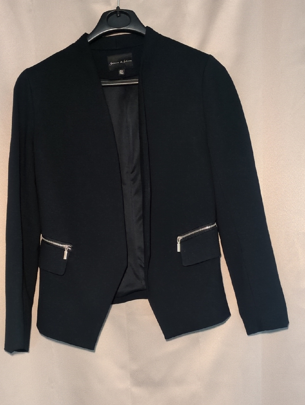 Women's Navy Open-Front Blazer with Zip-Pocket Detail